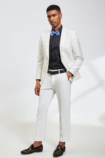 Hvit Jacquard Sjal Lapel 2 Piece Prom Homecoming Suits